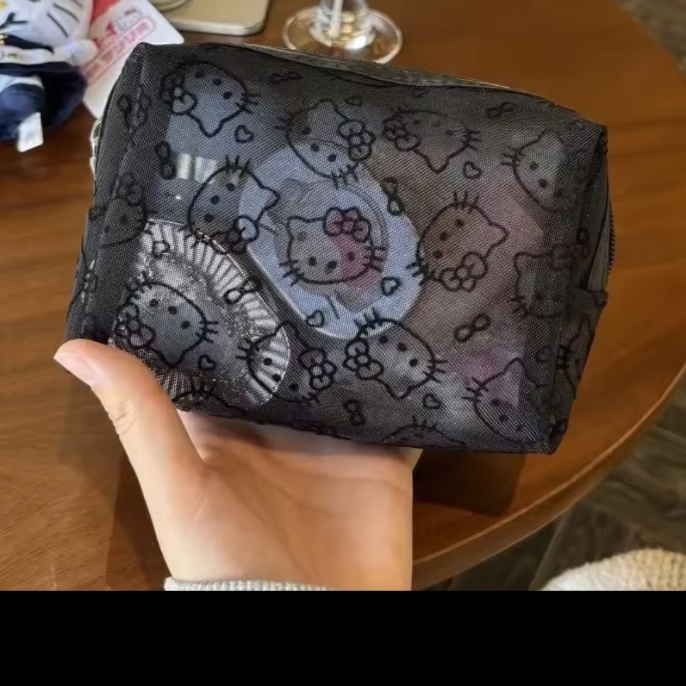 Brand New Hello Kitty Black Mesh Cosmetic Case